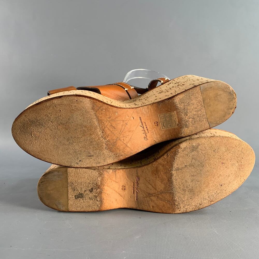 RALPH LAUREN Size 10 Tan Natural Leather Platform Sandals - Picture 6 of 8